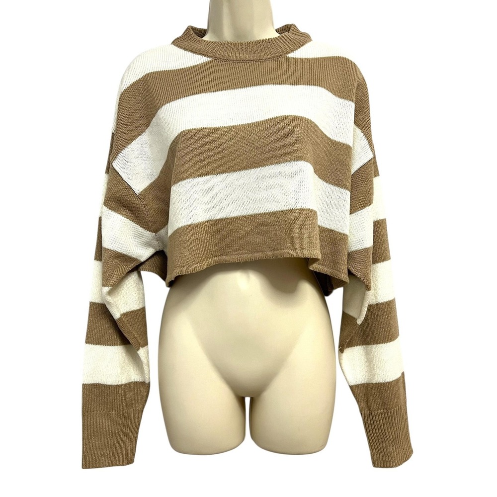 Streetwear Society Sweater Womens XL Brown Striped Cropped Crewneck 05-4060